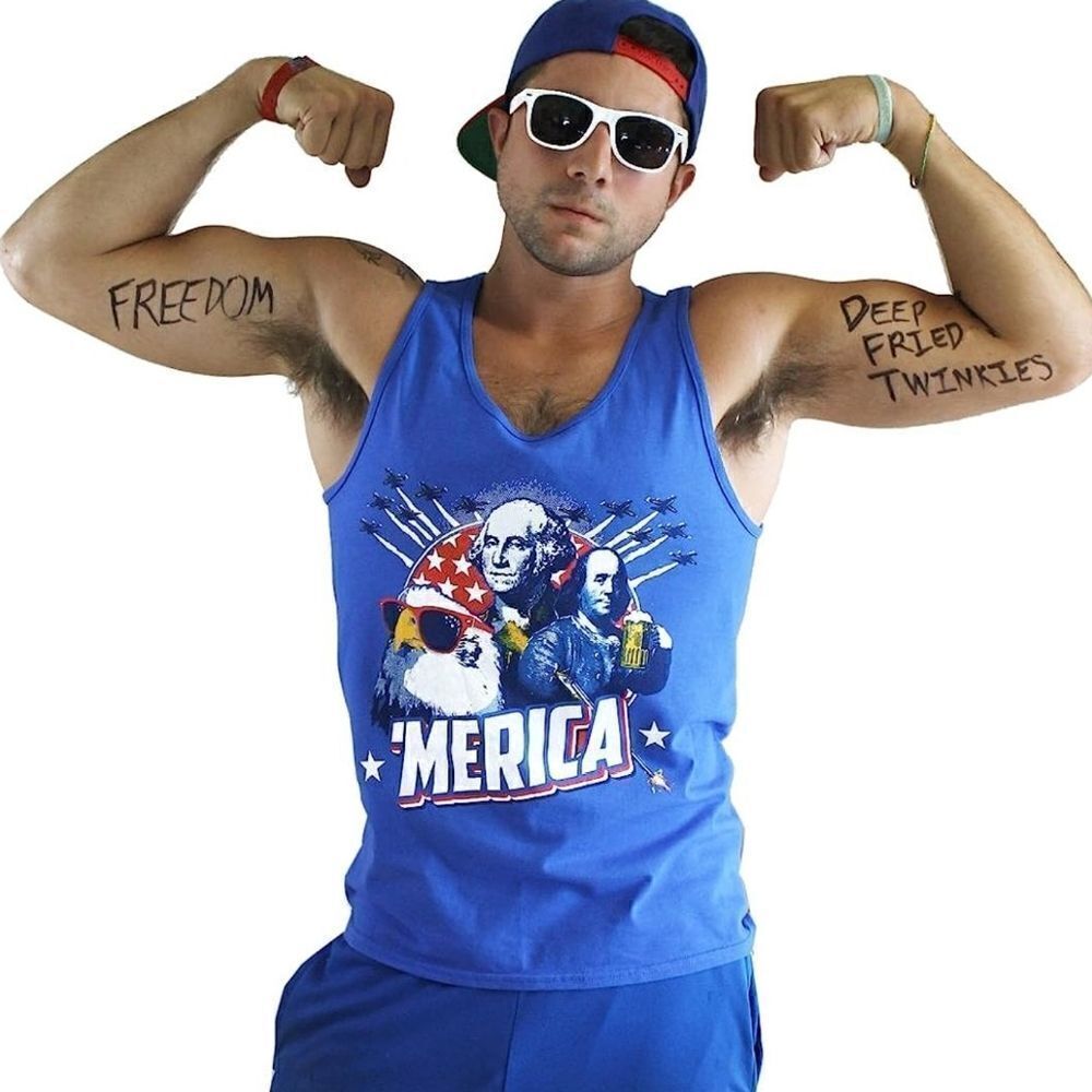 Ann Arbor Merica USA blue eagle funny patriotic cotton tank t-shirt Men's M